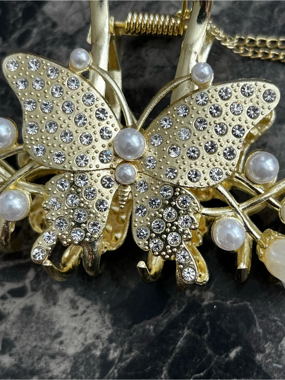 Gold Butterfly Pearl Flower Hair Claw Clip Elegant Women's Hair Claw Set of 2